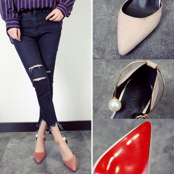 

dress shoes single women 2021 korean version of the wild pearl word buckle stiletto heel sandals women's pointed, Black