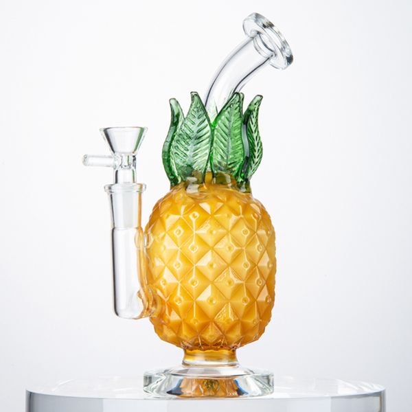 Narghilè Ananas Bong Pipa Bicchieri spessi Acqua Inebriante Impianti petroliferi Fumo Bong di vetro Olografico Arcobaleno Tubi di fumo Recycler Dab Rig Wax Bubbler 14mm Ciotola all'ingrosso