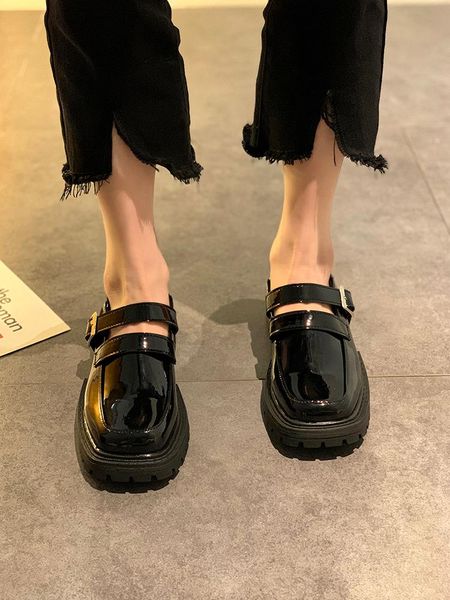 

women platform shoes woman brogue derby patent leather lace up footwear female oxford for sneaker dress, Black