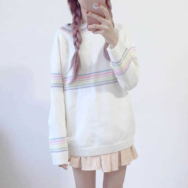 

[women two-piece suit] sweet and cute candy color round neck sweater + pleated skirt female student spring autumn suit 210526, White