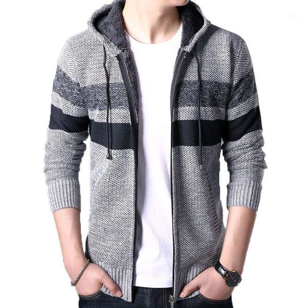 

men's sweaters autumn men fleece cardigan jumper mens winter fashion striped knit outwear coat sweater male hooded sweatercoat 3xl1 jiq, White;black