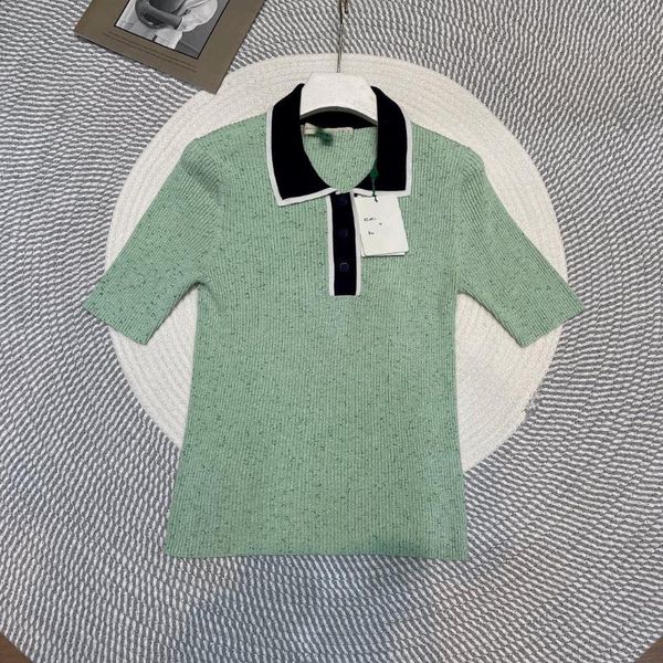 

women's polos 2021 summer light green silk cotton neck short sleeve t-shirt, White