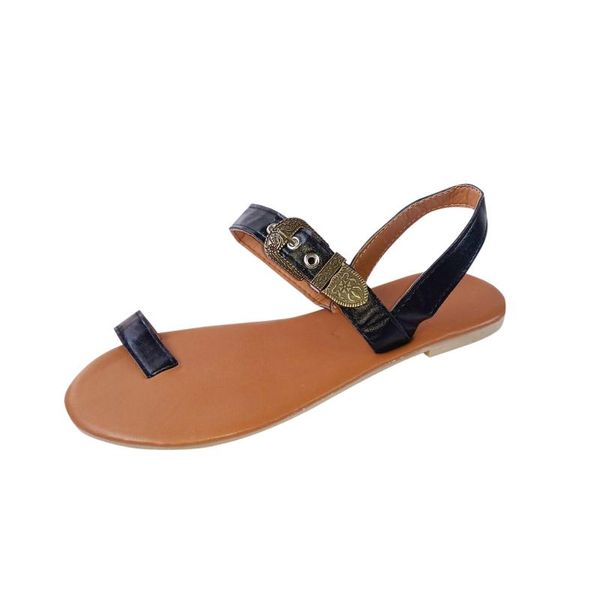 

roman slippers women clip toe flat sandals summer beach female casual low heels slides women's flip flops shoes, Black
