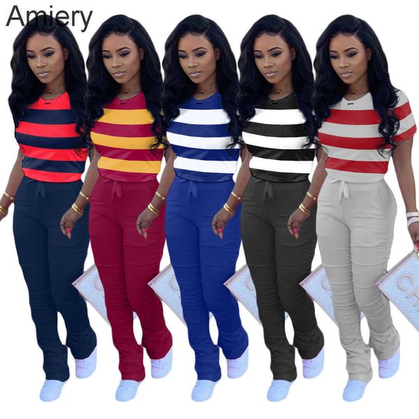 

women striped tracksuits summer outfits designer two piece shorts sports set casual female long pants jogging suit, Gray