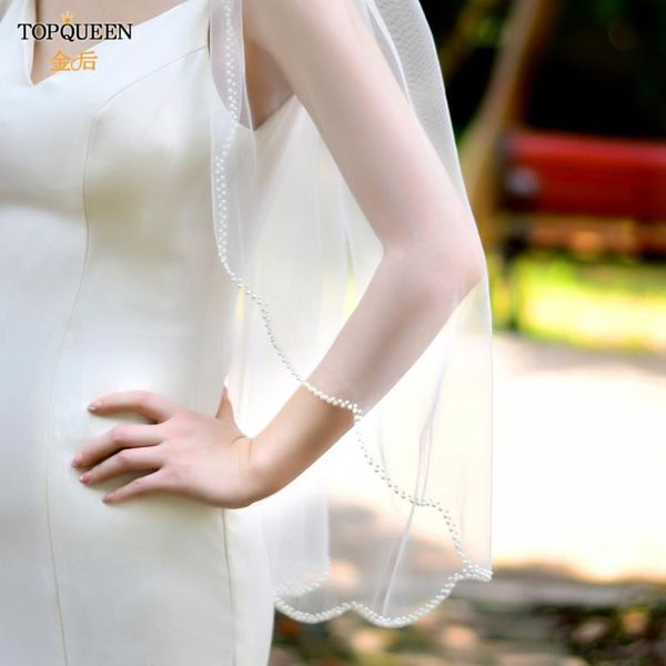 

bridal veils ueen v35 veil with pearls single tier bead edge elbow length elegance head sweet veu high quality, Black