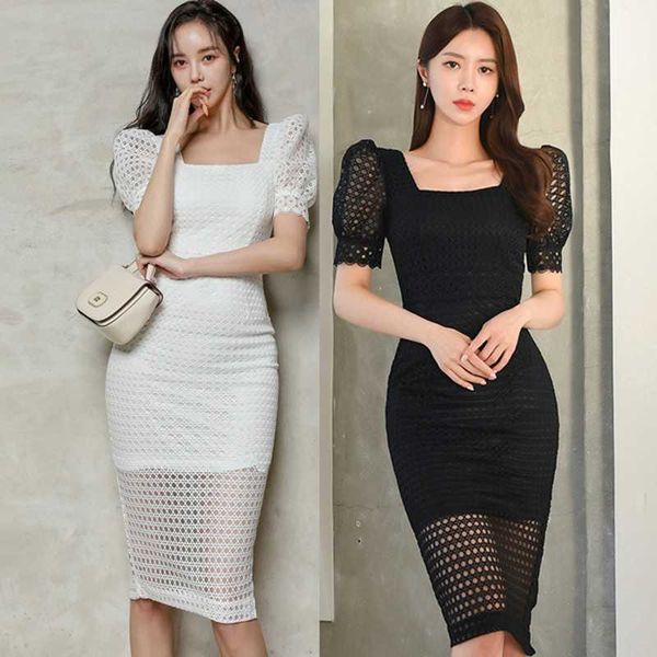 

summer elegant women's hollow out lace dresses office bodycon pencil sheath dress party vestidos 210531, Black;gray