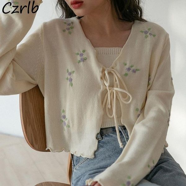 

women's tracksuits sets women floral cardigans camisole 2 pieces elegant autumn lace-up knitwear korean style kawaii all-match outfits, Gray