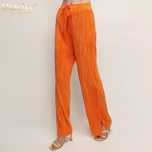 

women's pants & capris clacive elegant slim 2022 fashion elastic waist lace-up ladies trousers loose pleated for women, Black;white