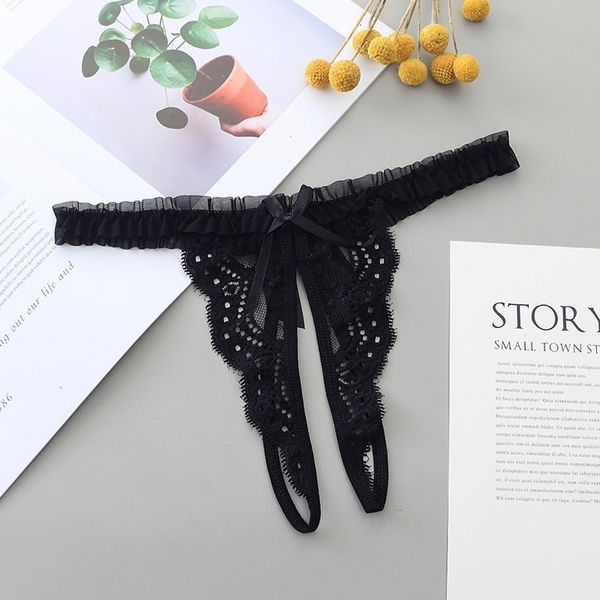 

open thong panties g t string women briefs lace bow tie seamless tanga bragas underwear underpant erotic lingerie intimates, Black;pink