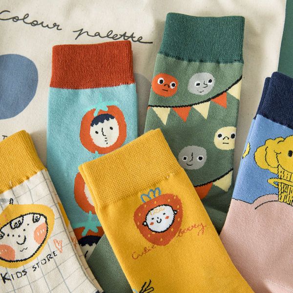 

street fashion sports socks korean cartoon funny color middle tube college style men and women pf056, Black