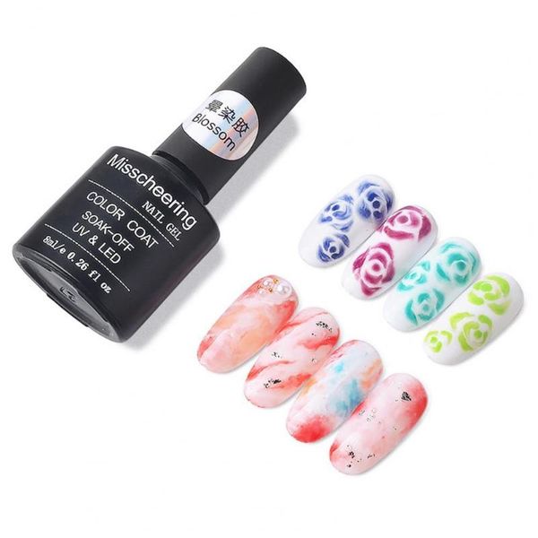 

nail gel 8ml art transparent blossom marble gradient blooming effect polish soak off halo dyeing glue uv varnish, Red;pink