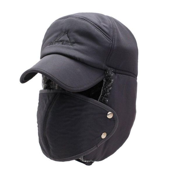 

winter men's windproof hat warm full face removable outdoor sports cap hats, Black;white