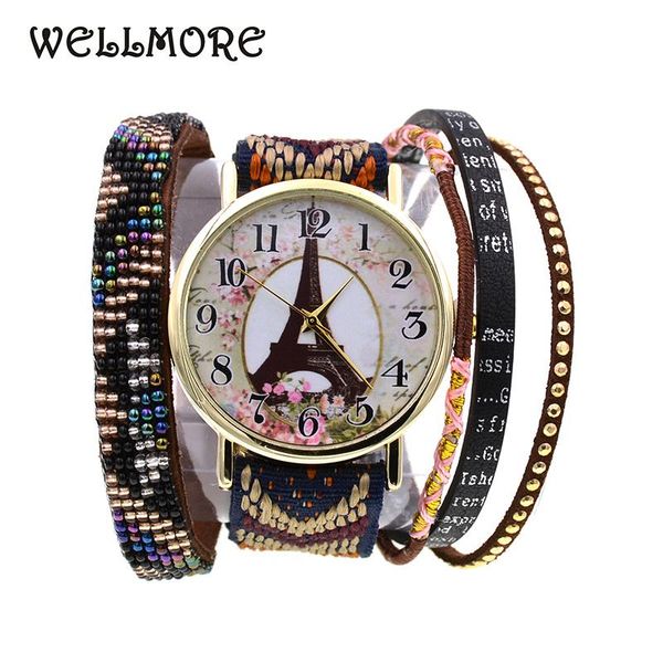 

wristwatches wellmore 2021 style leather bracelet watch fashion&casual eiffel tower flowers quartz for women, Slivery;brown