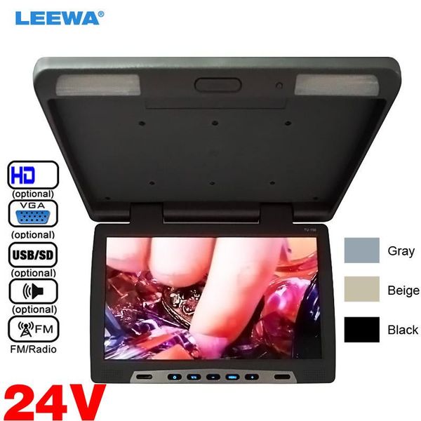 

car video leewa dc 24v bus 15.6 inch roof mounted lcd monitor flip down for dvd player usb sd fm hd black,grey,beige