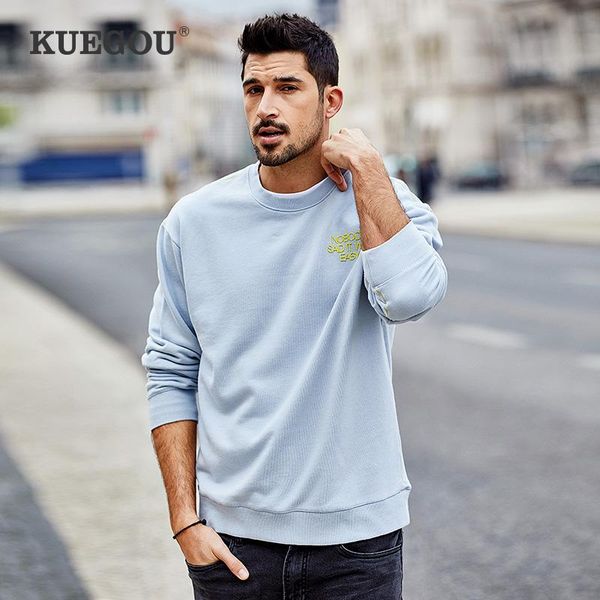 

men's hoodies & sweatshirts kuegou sweatshirt spring autumn letters embroidery round collar turtleneck fashion size pw-1278, Black