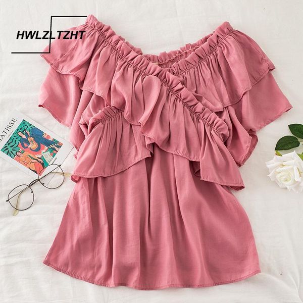 

women's blouses & shirts hwlzltzht summer ruffles women fashion v-neck lady shirt sweet loose chiffon female 9vd0, White