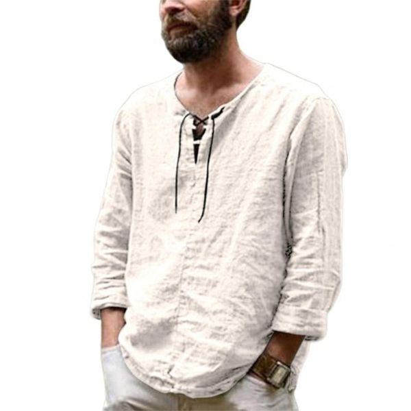 

men's t-shirts summer men solid color t-shirt front lace up v neck long sleeves thin casual tshirt pullover male fashion streetwear clo, White;black