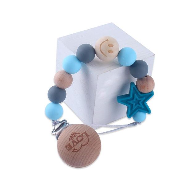 

pacifiers# wooden baby pacifier clip chains infant toddler five stars beads silicone holder toy leash strap