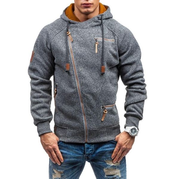 

men's hoodies & sweatshirts 2021 fashion casual autumn winter men oblique zipper sports outwear hooded plus size, Black