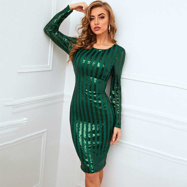 

luxury party evening dress green long sleeve sequin women's wear, Black;gray