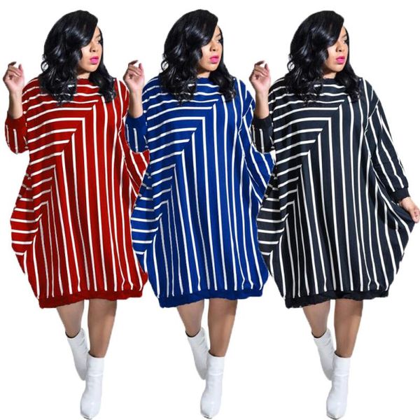 

casual dresses women loose dress with pocket polyester stripe red elegant for vestido de mujer, Black;gray