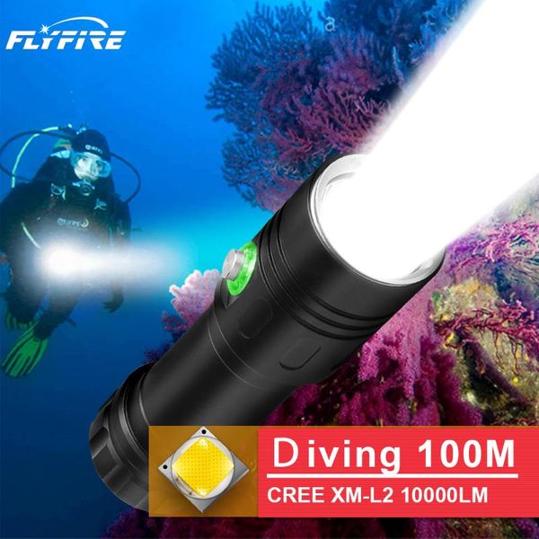

flashlights torches 100m diving led torch underwater lamp rechargeable cree xm l2 18650 26650 flash light hunting waterproof stro