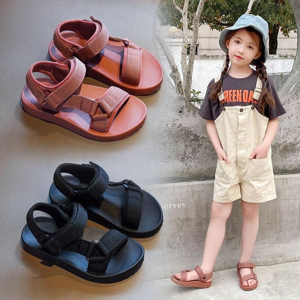 

sandals soft sole children's beach shoes 2021 summer girls korean wild primary school boys fashion, Black;red