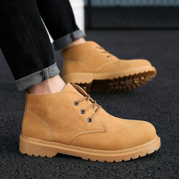 

boots autumn winter leather high ankle men shoes casual classic comfortable male footwear, Black