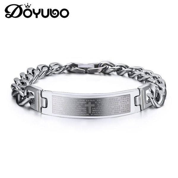 

cuff doyubo antique men's stainless steel cross square card bangles punk style chains bracelets for male fashion jewelry dd017, White