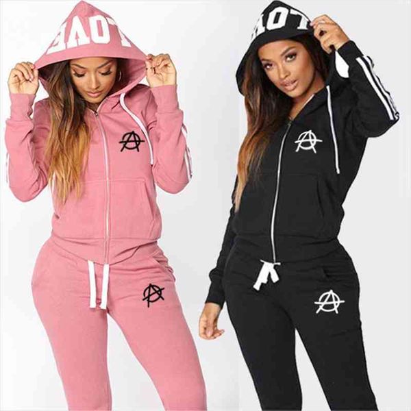 

autumen two piece set womenpant tracksuits sets love print hoodie jacket pants sweatshirt female sports suit for clothing, White