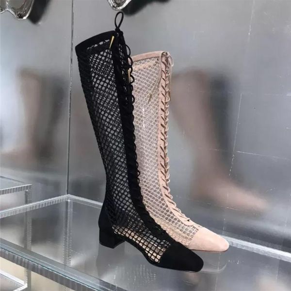 

slippers grid hollow women's knee-length summerhead heel strap long cool boots 1 0a6z, Black