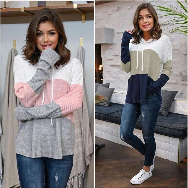 

women's hoodies & sweatshirts fall/winter 2021 hoodie knit thin belted striped slim long sleeve loose, Black