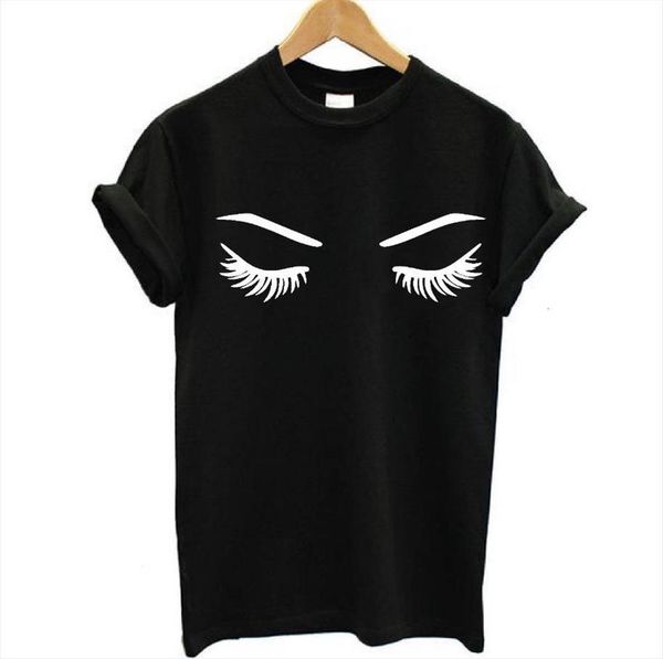 

eye lashes sleepy print cotton women t shirts casual funny 90s lady yong girl drop ship s 853, White
