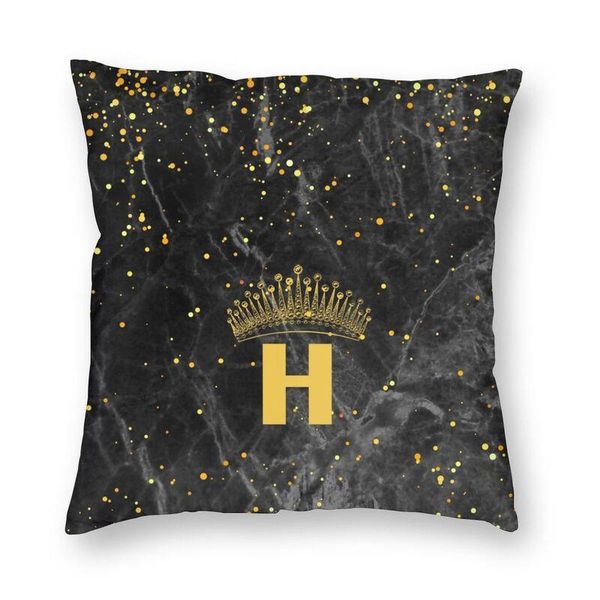 

cushion/decorative pillow golden marble crown letter h cushion cover sofa home decorative alphabet initial square 45x45cm
