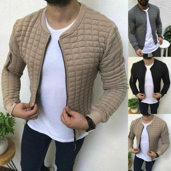 

men's hoodies & sweatshirts men plain long sleeve bomber zip jacket slim warm fit coat short outwear, Black