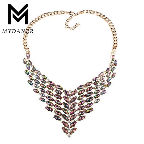 

Fashion Women Maxi Statement Choker Necklace Colourful Crystal Beads Necklaces& Pendants Ladies Jewelry Collier Femme Chokers, Golden;silver