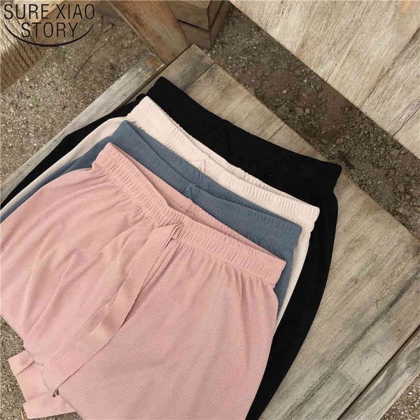 

women spring summer high korean style loose casual ankle-length pants elastic waist straight trousers 9953 210417, Black;white