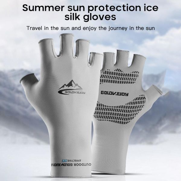 

summer bicycle gloves high-elasticity ice-cool anti-slip anti-uv half finger riding sun-proof comfortable ice silk cycling, Black