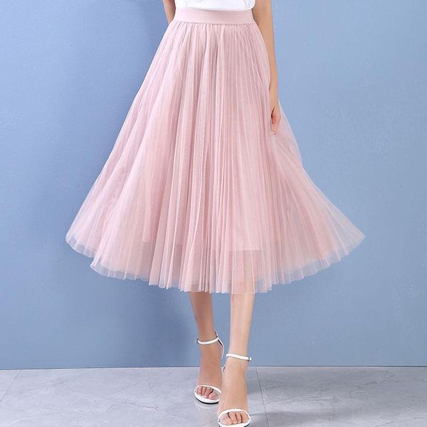 

skirts 2021 women mesh skirt mid-length a-line small fresh pleated trend, Black