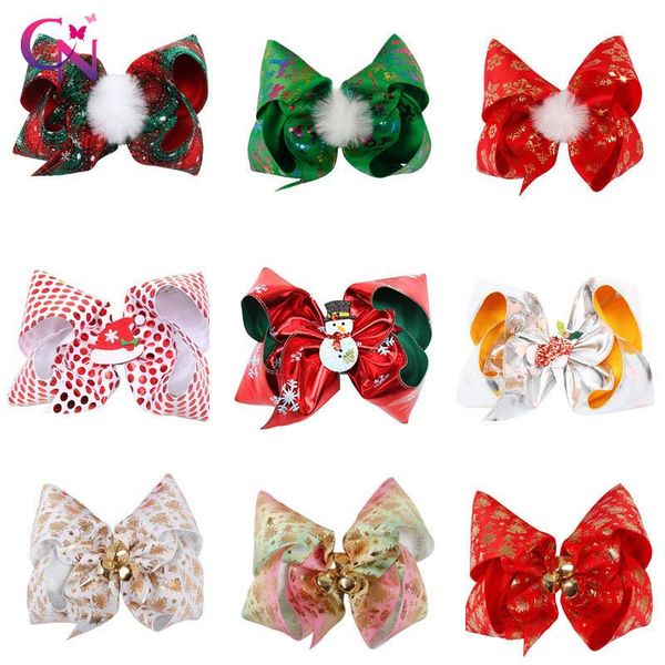 

hair accessories cn 6" large christmas bow clips for girls kids printed snow bowknot hairgrips gift, Slivery;white