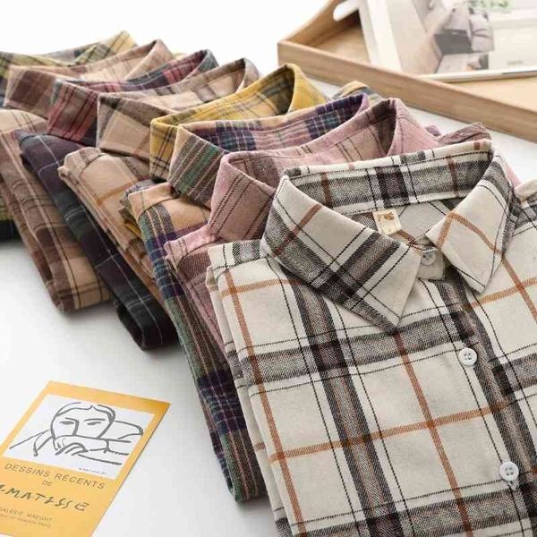 

plaid women loose shirts fashion ladies casual shirt long sleeve boho blouses vintage female streetwear girls chic 210410, White