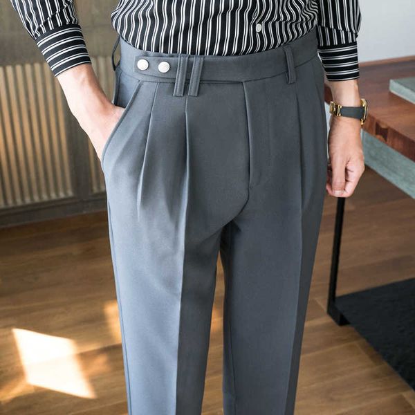 

autumn winter men business dress pants fashion belt casual slim fit suit pants male classic wedding office social trousers 210527, White;black