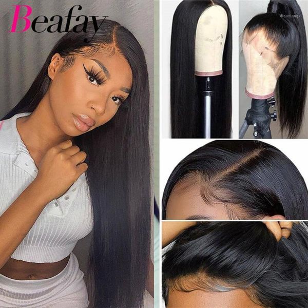 

beafay 180% lace frontal human hair wigs remy brazilian 13x4 straight wig for women pre plucked baby1, Black;brown