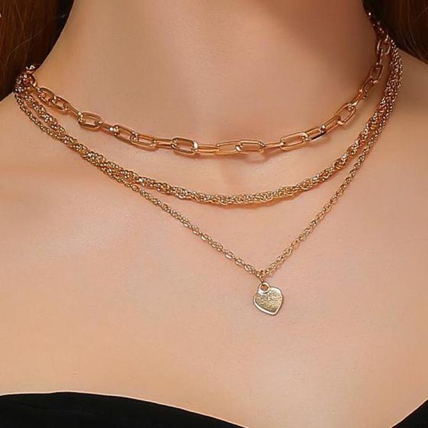 

pendant necklaces fashion vintage 3-layer heart necklace chocker european american choker for women clavicle chain jewelry a414, Silver