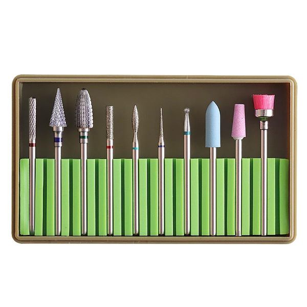 

nail art equipment manicure set 10pcs boren voor elektrische boor machine mill cutters verwijderen gel vernis, Silver