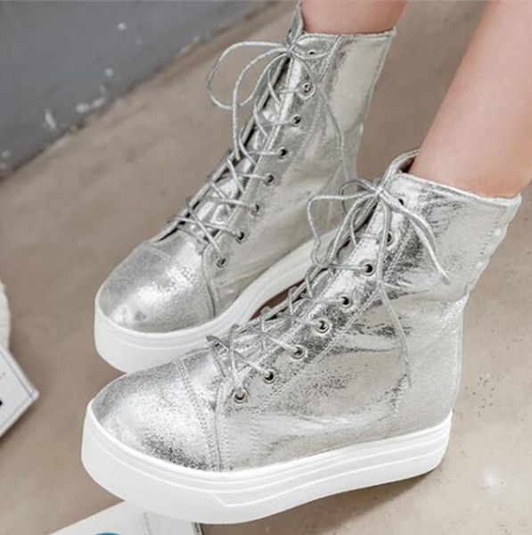 

boots chaussure femme high heels wedges winter shoes woman platform ladies ankle for women pumps lace up sapato feminino g61186, Black