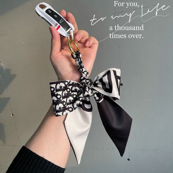 

day hair scarf key chain bow ribbon bag pendant, Silver