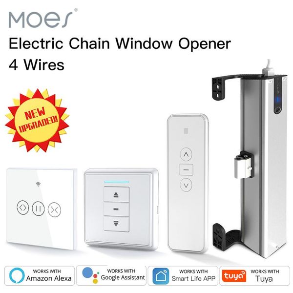 

smart home control moes electric chain window opener 4 wires motor stainless steel type with tuya wifi curtain blinds switch wall-mounted