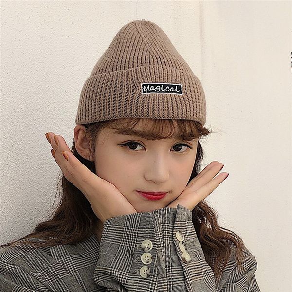 

black knitting wool children autumn and yuppie melon skin landlord versatile fashion men winter cold hat, Black;white