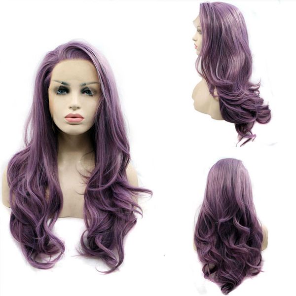 

wig trend purple big wave women's long curly hair cosplay, Black